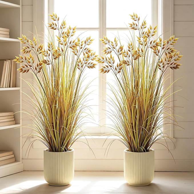 GTIDEA 2 Pcs 4 ft Tall Artificial Fall Wheat Grass Plant Faux Fall Plants | by GTIDEA