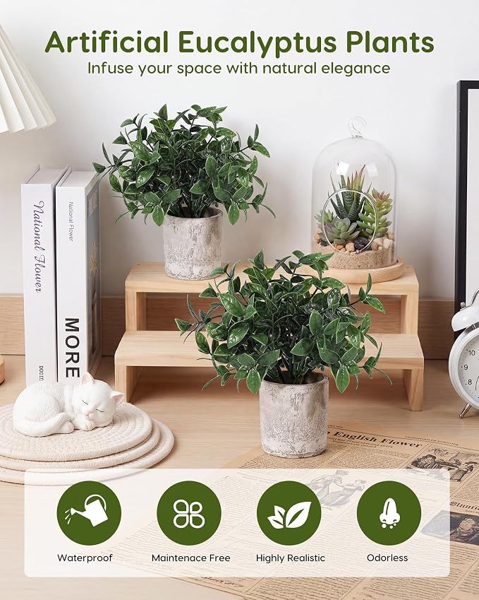 Velener 2 Pcs Small Fake Plants Eucalyptus, Artificial Plants Indoor - Image 4