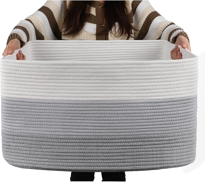 OIAHOMY Blanket Basket Laundry Basket Dog Toy Basket 75L Gradient Grey | Large by MasterofSpaceOptimization