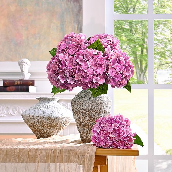 Pink Rose Red Hydrangea Artificial Flowers, Faux Hydrangea Flowers Outdoors - Image 8