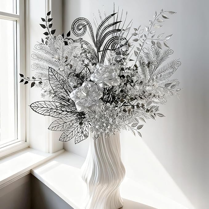 Black silver artificial decorative bouquet, Luxury Gothic silk flowers 17'' | by Unknown