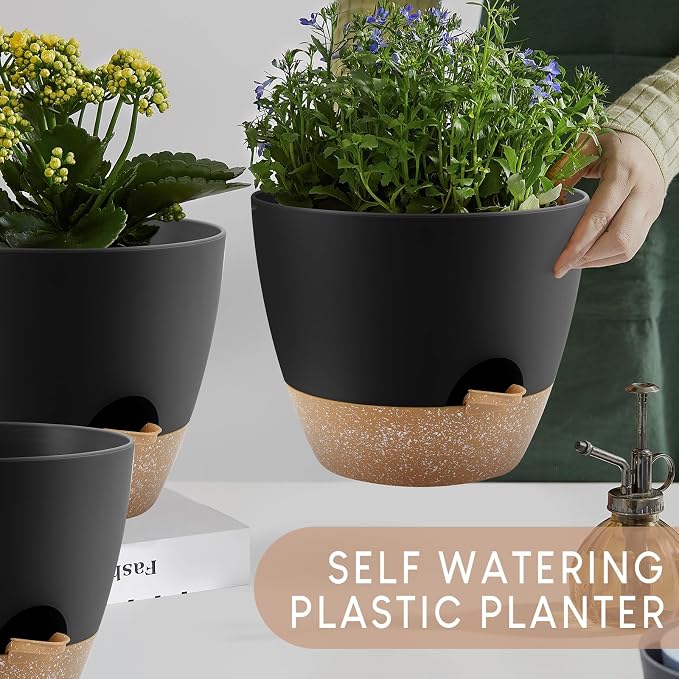 YNNICO Plant Pots 10/9/8/7.5/7 inch, Self Watering Planters - Image 7