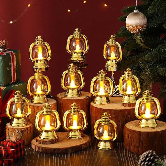 Ferraycle 12 Pcs Mini Lanterns 4 Inch Gold Lamp Table Decor | Western Cowboy - Image 2