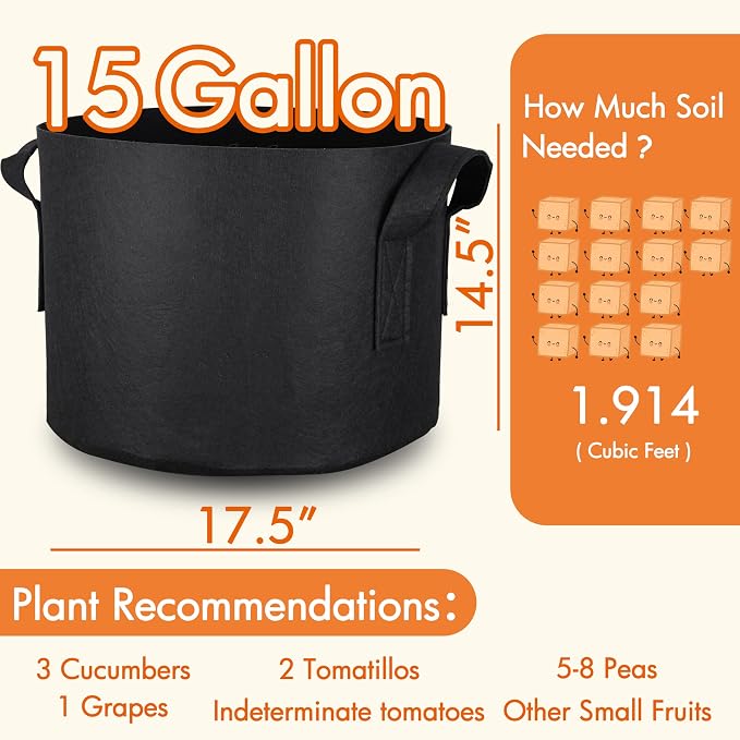 Gardzen 6-Pack 15 Gallon Grow Bags Fabric Pots - Image 7