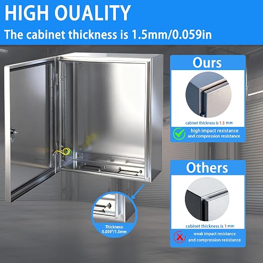 Electrical Enclosure 20x16x8, 304 Stainless Steel Enclosure IP66 Waterproof and - Image 2