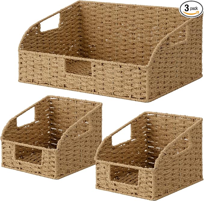 StorageWorks Paper Rope Shelf Baskets, Pantry Storage Baskets, Wicker Baskets by StorageWorks