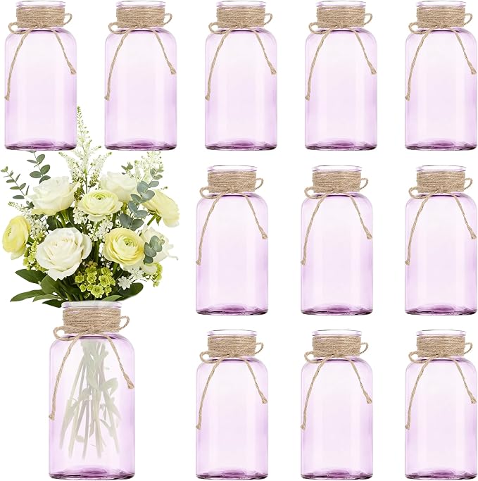 12 Pack Mason Jar Vases for Centerpieces, Wide Mouth Mason Jars by LEYIQU