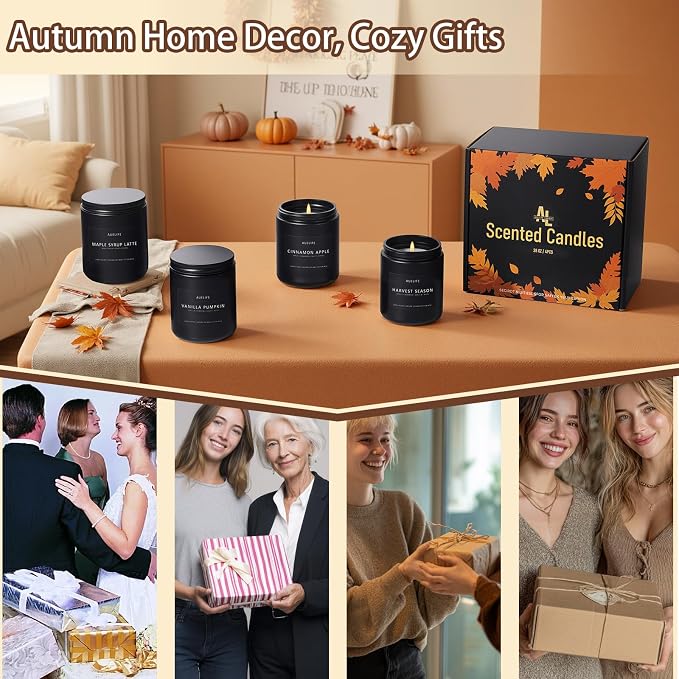 Fall Candle Set for Home Scented, Soy Wax, 4 Pack 28 oz, | Pumpkin Vanilla - Image 6
