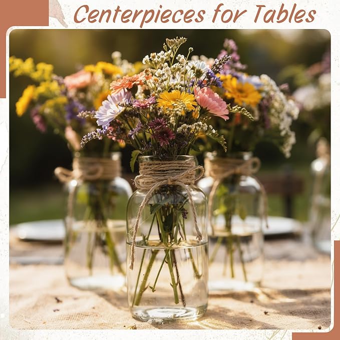 6 Pack Mason Jar Vases for Centerpieces, Wide Mouth Mason Jars - Image 3