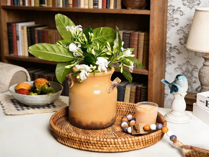 Quoowiit Ceramic Rustic Farmhouse Vase, Distressed Decorative Flower Vase - Image 3