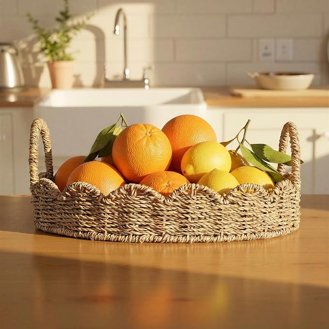 Household Essentials Round Handwoven Seagrass Tray - Image 7