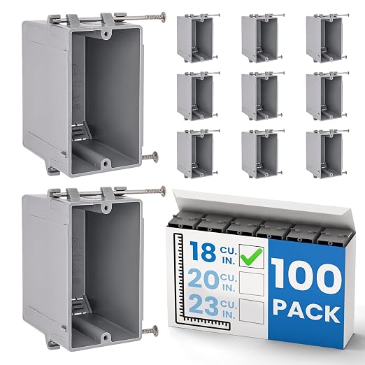 1-Gang New Work Outlet Box, 18 Cubic Inch Single Gang PVC Electrical Box by OhLectric