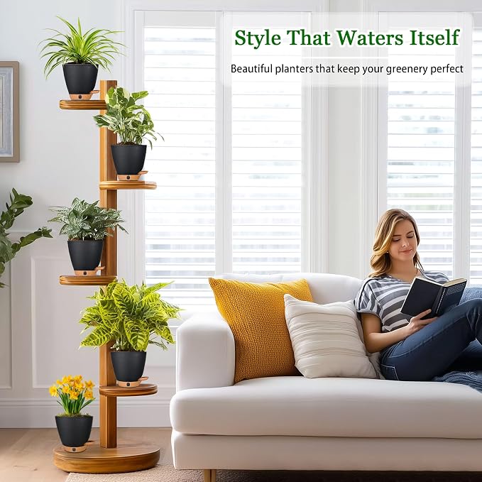 6" Self Watering Pots for Indoor Plants, Small Plastic Planters | Water Level - Image 2