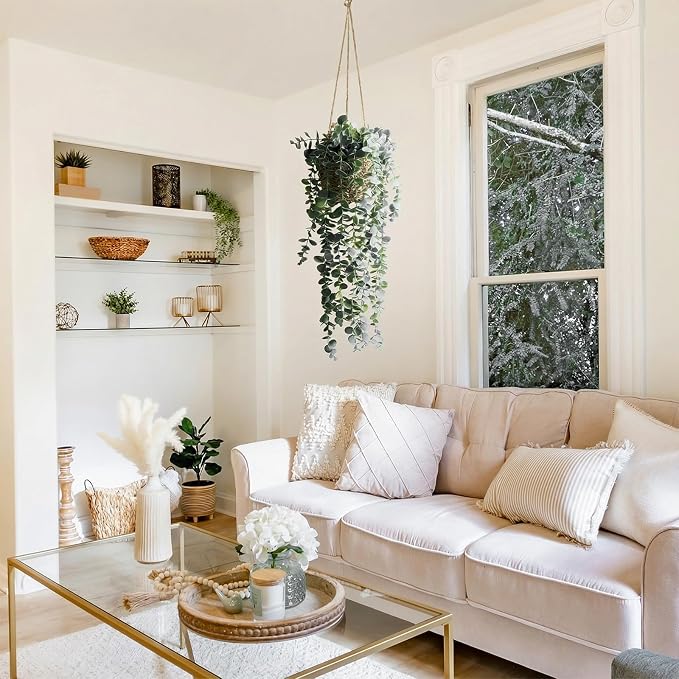 Artificial Hanging Plants in Woven Basket - Image 7