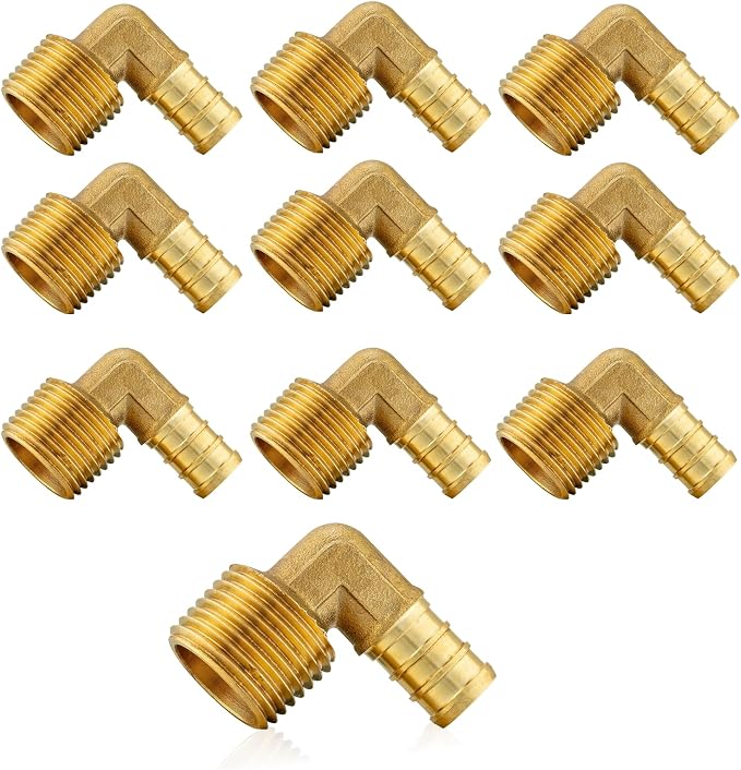 10Pack Seelink PEX Fittings, Pex 1/2" x 1/2" Male Threaded NPT Elbow | Brass by Seelink