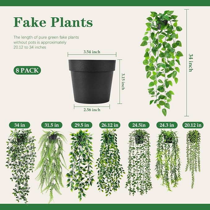 Der Rose 8Pcs Fake Plants Artificial Hanging Vines - Image 3