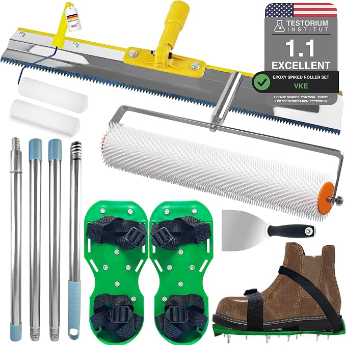 VKE Self Leveling Concrete Tools Spiked Roller, 63in Telescopic Pole | by Vke