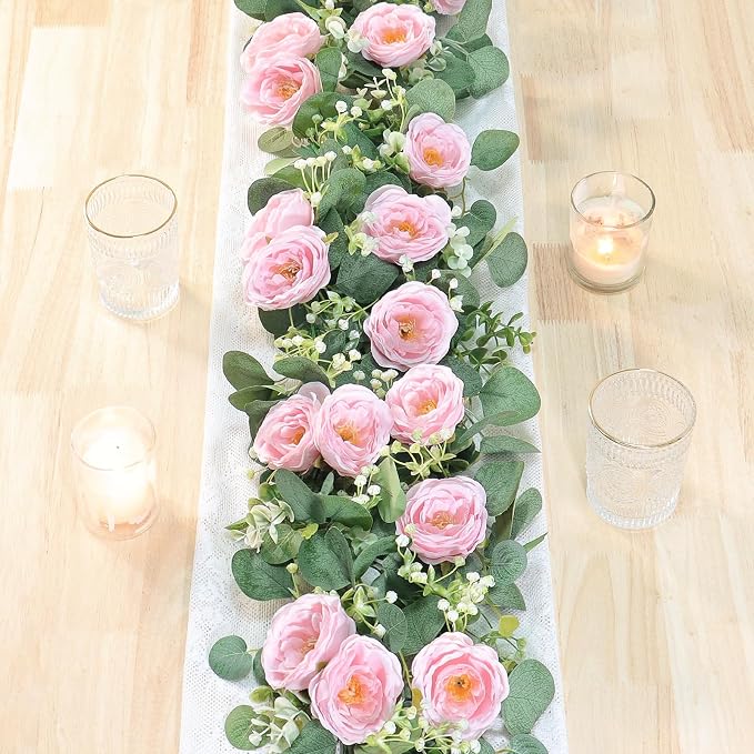 TOCHGREEN 2 Pack 13Ft Artificial Eucalyptus Flower Garland by TOCHGREEN