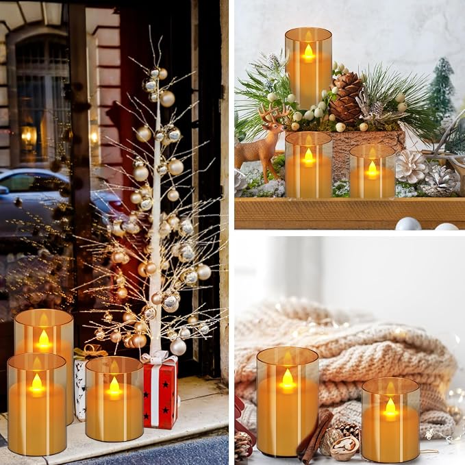 wemarry Flameless Candles 4" 5" 6" Acrylic Glass Pillars 3" Diameter Battery - Image 5