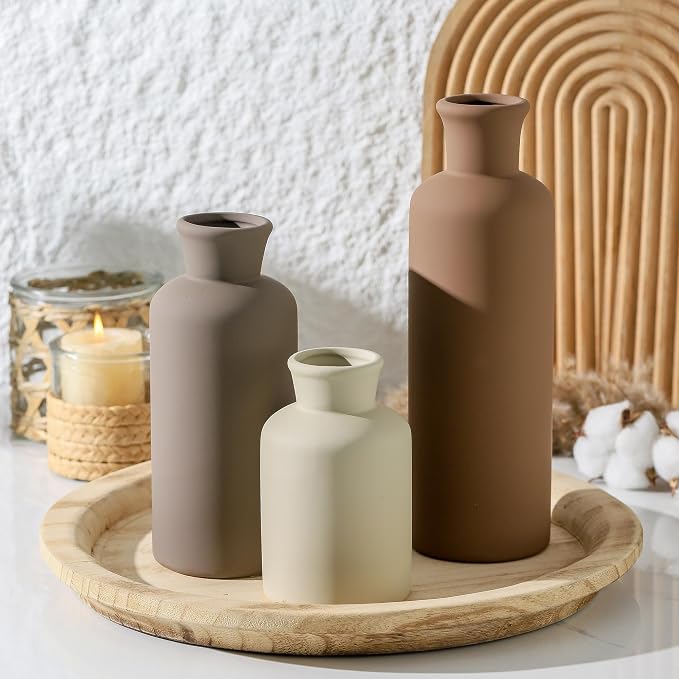 Ceramic Vase Set of 3, Flowers Neutral Modern Vases Home Decor Rustic Farmhouse - Image 9