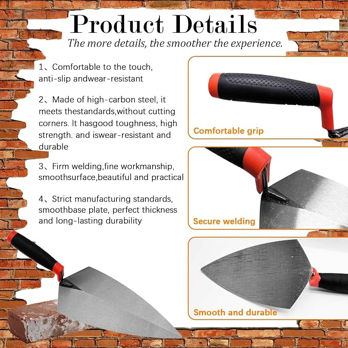 4 Pcs Pointing Trowel Set, 6/7/8/9" Carbon Steel - Image 3