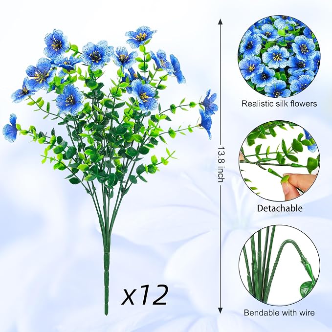 12 Pcs Artificial Flowers for Outdoors Decorations, UV resistant, faux plastic - Image 2