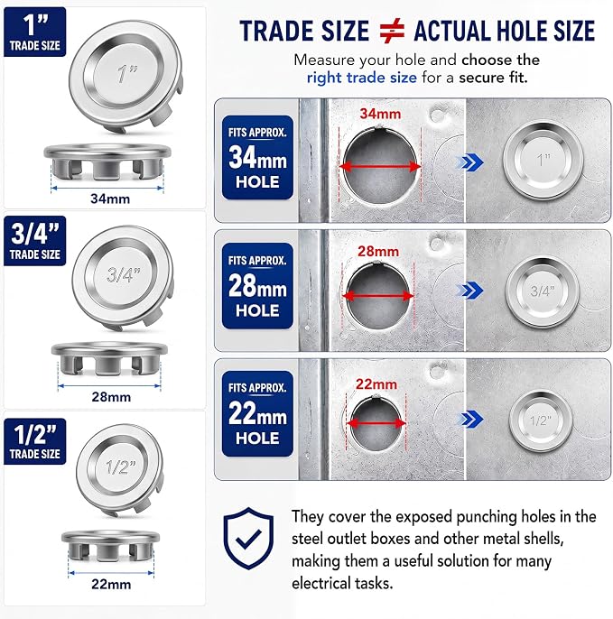 Yaocom 30 Pcs Knockout Seal Electrical Box 1''/ 3/4''/ 1/2'' Knockout Plugs - Image 2