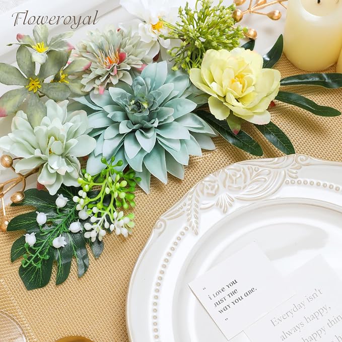 Artificial Flowers Combo Green Flowers Mix Silk Flowers Dahlia Roses - Image 5