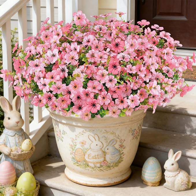 16PCS Artificial Pink Flowers for Outdoors, Fake Silk Pink Flowers | for - Image 5