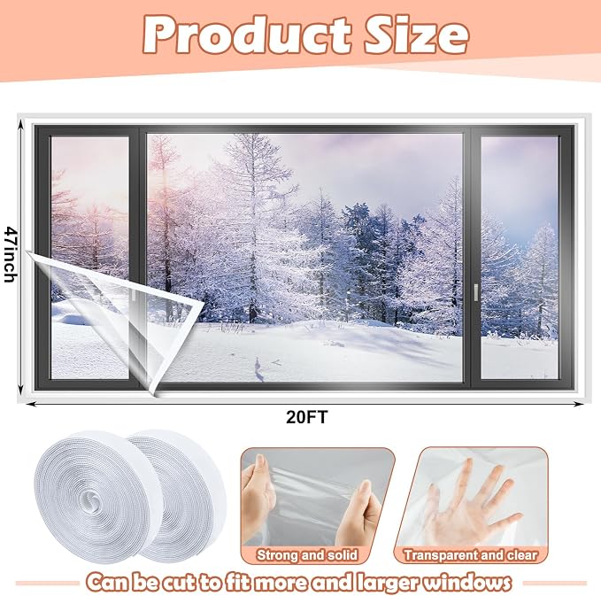 Beveer Window Insulation Kit 47 Inch X 20 ft, Cuttable Film, Waterproof | - Image 2