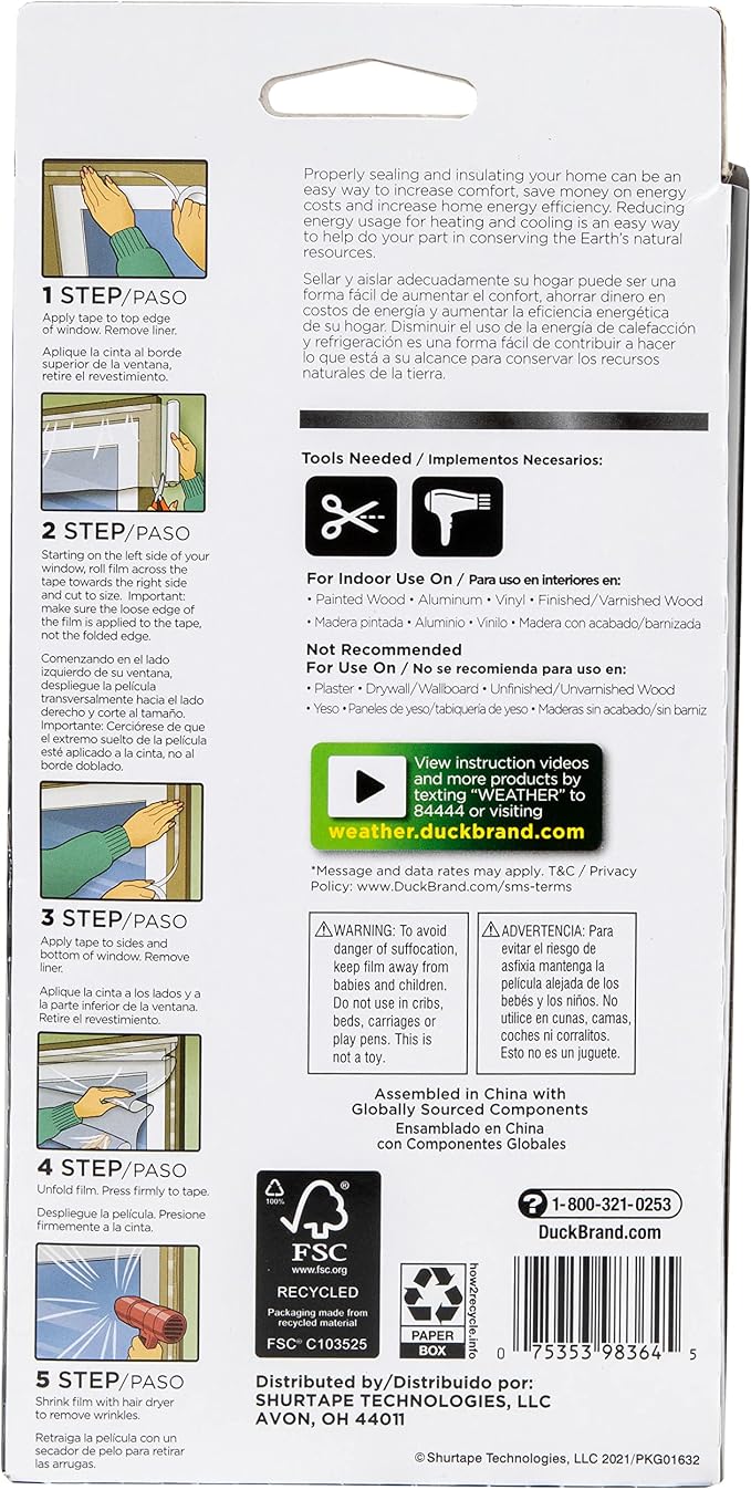 Duck Brand MAX Strength Rolled Window Insulation Kit, 62 in. x 126 in, Covers 3 - Image 2