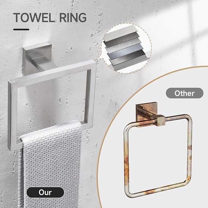 TQKAG Brushed Nickel Bathroom Hardware Accessories Set 10 Pieces, 23.6" SUS304 - Image 5