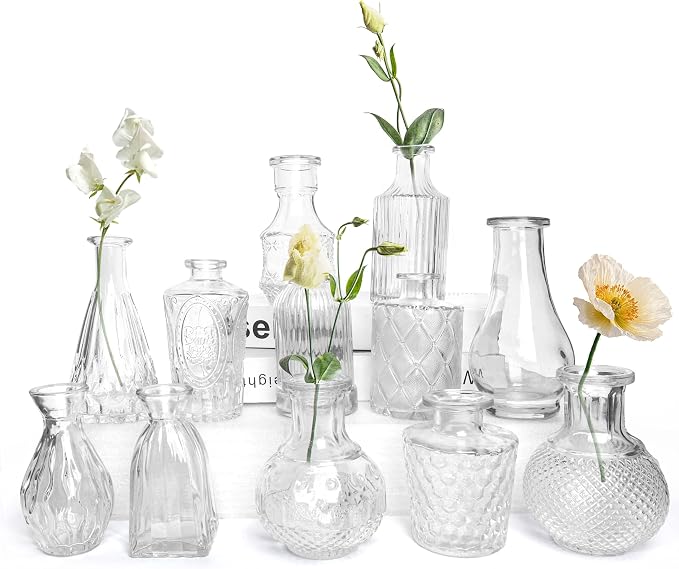 Petal Petite Middle Clear Glass Bud Vase Set of 12 by Unknown