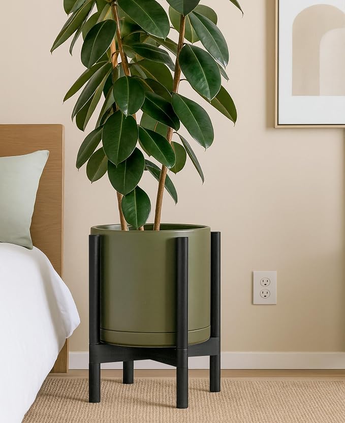D'vine Dev Ceramic Pot with Ebony Wood Stand, 12 in, 55-B-H-J | Mid-Century - Image 6