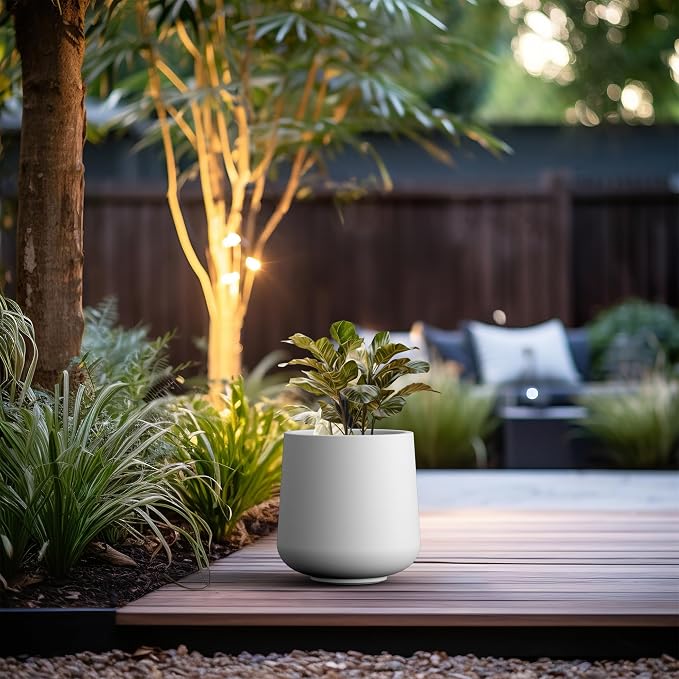 Kante Large Round Curved White Concrete Planter 16.5" Dia, Outdoor | Rubber Plug - Image 3