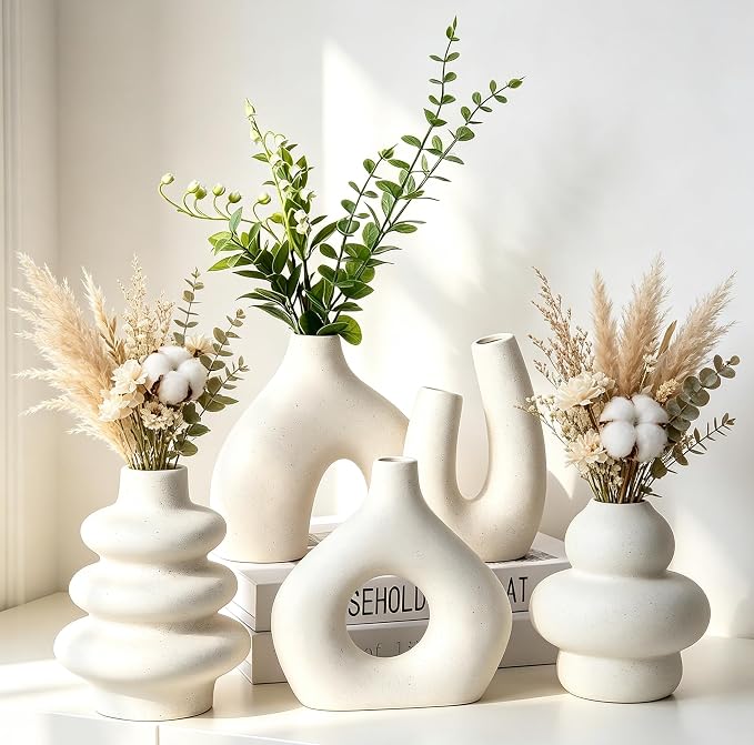 CUCUMI Ceramic Flower Vase Set of 5 Modern Boho Style Decorative Vases | by CUCUMI