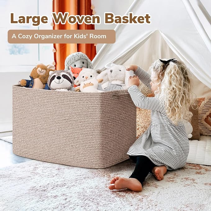 Goodpick 105L Extra Large Woven Rope Blanket Basket, Clothes & Pillows - Image 2