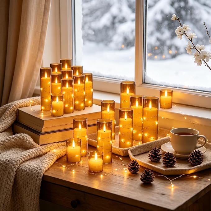 12 Pack Gray Acrylic Flameless Taper Candles, Flickering Black Wick LED Candles - Image 6