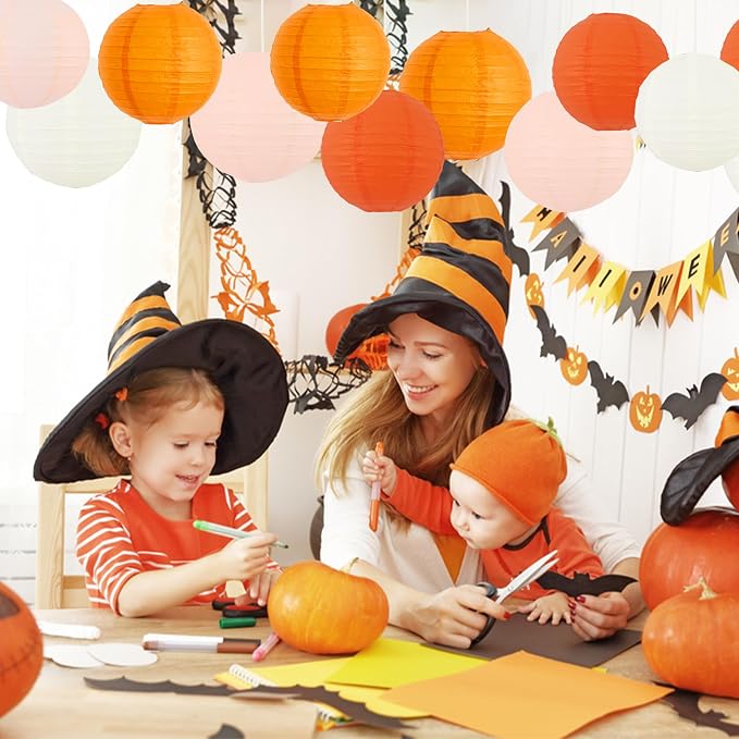 BEISHIDA Orange Mix Paper Lanterns 12Pcs 6/8/10 Inch Round Chinese Lamp | Paper - Image 6