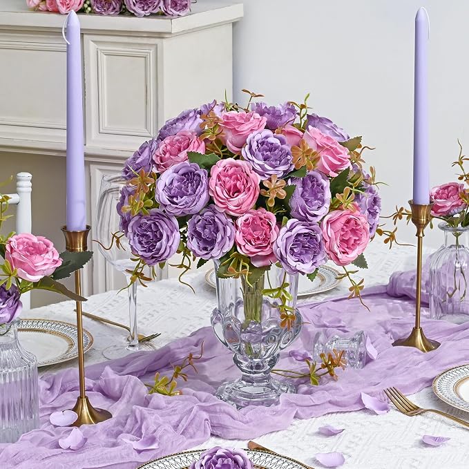 2 Packs Peonies Artificial Flowers, Dark Purple Silk Artificial Peonies | Fake - Image 2