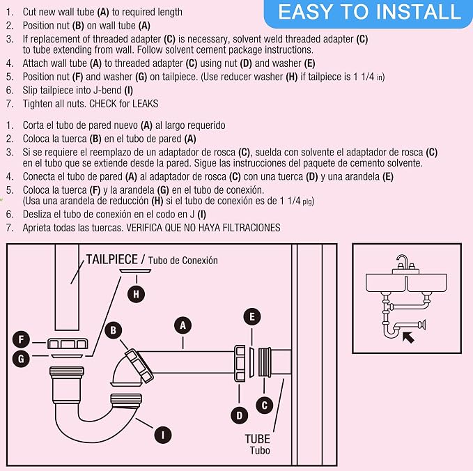 eflyefly 1-1/2 inch P Trap Kitchen Bathroom Sink Drain Kit - Image 7