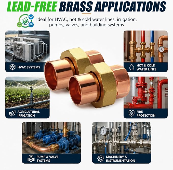 2 Pack 1" C x C LF Brass Pipe Copper Union Sweat to Male | - Image 4