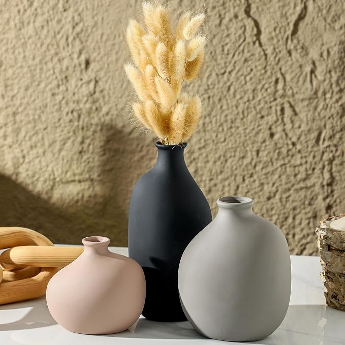 Ceramic Vase Set of 3, Small Modern Minimalist Pottery Vases - Image 5