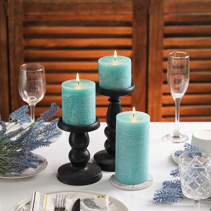 3x4 Inch Turquoise Pillar Candles Set of 3 - Image 6