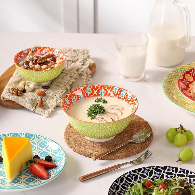Metahom Ceramic Cereal Bowls Set of 6, Colorful Soup Bowls 23 Oz | Kitchen Bowl - Image 6