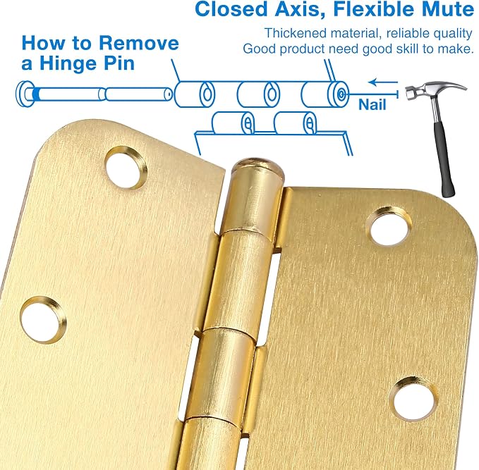 TDCHINGES Rounded Door Hinges 3.5" X 3 1/2 Inch Brushed Brass 5/8" Radius | 42 - Image 2