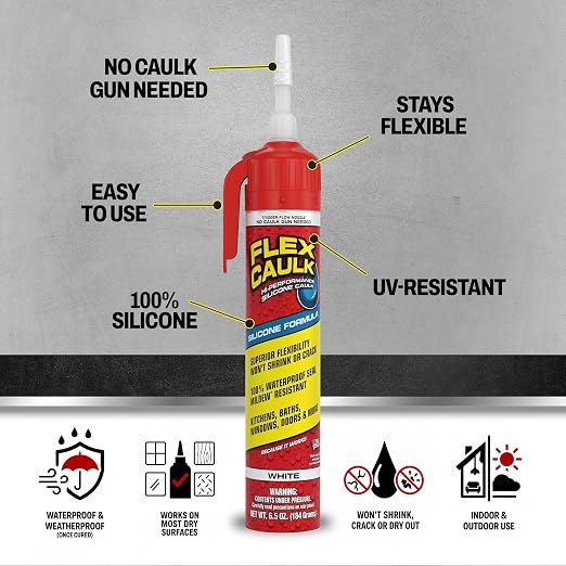 Flex Caulk, Waterproof & Weatherproof Sealant, Baseboards, 6.5 oz - Image 2
