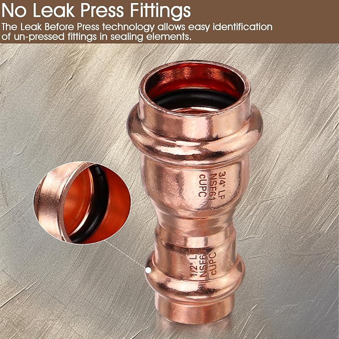 Copper Press Fitting 3/4"x1/2", 12pk Copper Press Reducer Coupling, Zero Lead | - Image 4