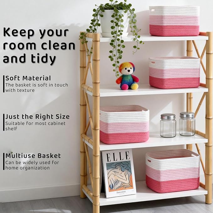 4 Pack Storage Baskets for Organizing, and Clothes, Cotton Rope Basket for - Image 5