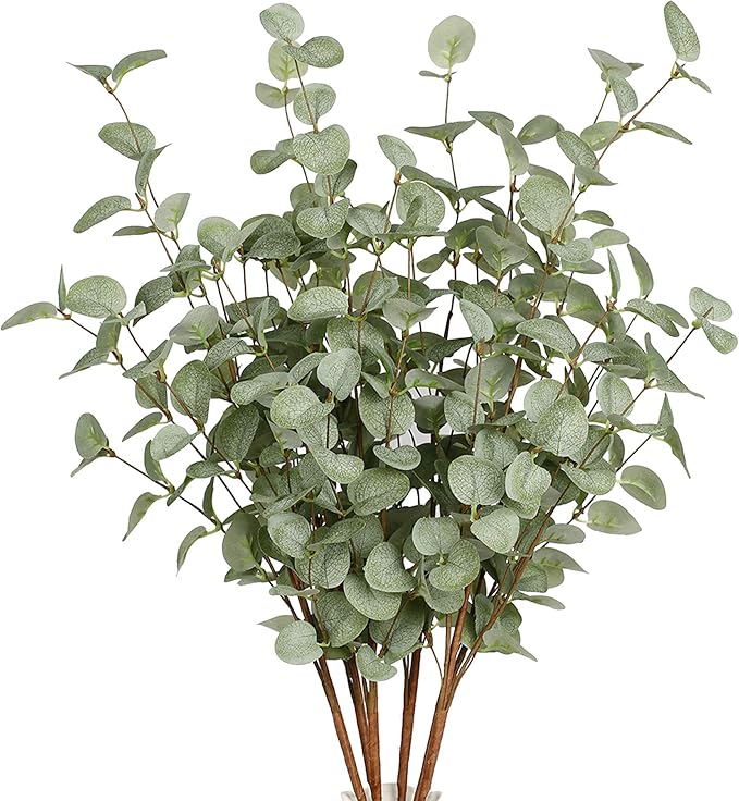 6 Pcs 27" Eucalyptus Stems Greenery Stems Eucalyptus Leaf Spray in Green Silk by VGIA